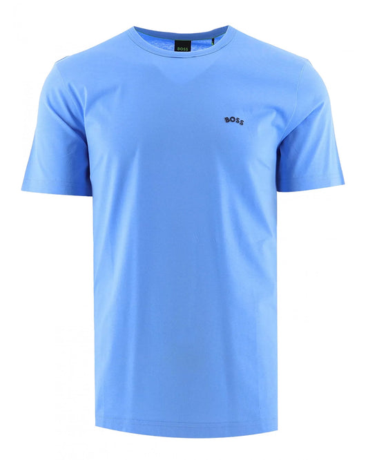 BOSS CREW-NECK T-SHIRT WITH CURVED LOGO BRIGHT BLUE TEE