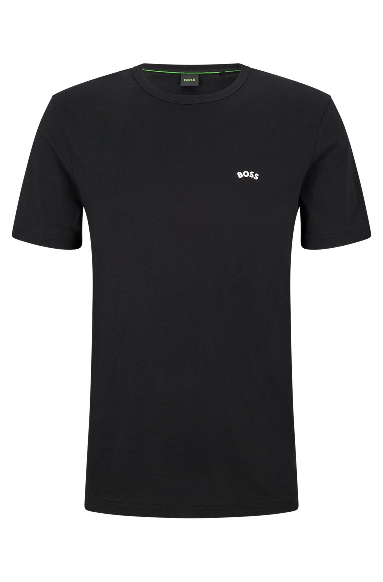 BOSS CREW-NECK T-SHIRT WITH CURVED LOGO BLACK