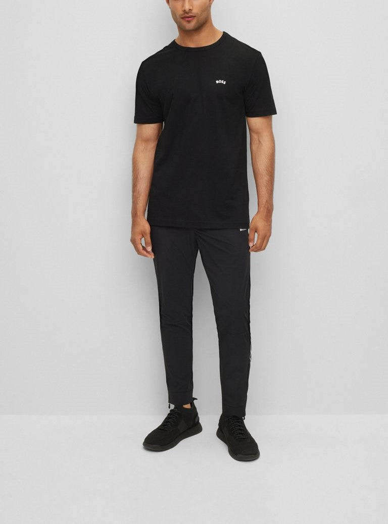 BOSS CREW-NECK T-SHIRT WITH CURVED LOGO BLACK