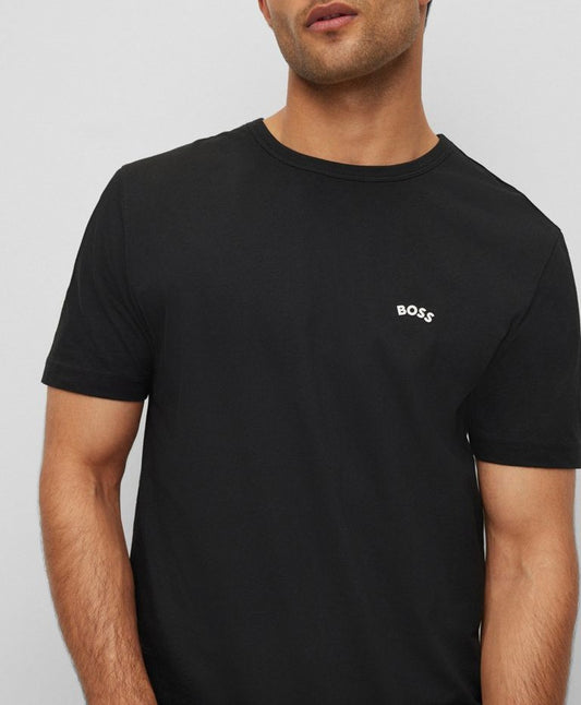 BOSS CREW-NECK T-SHIRT WITH CURVED LOGO BLACK