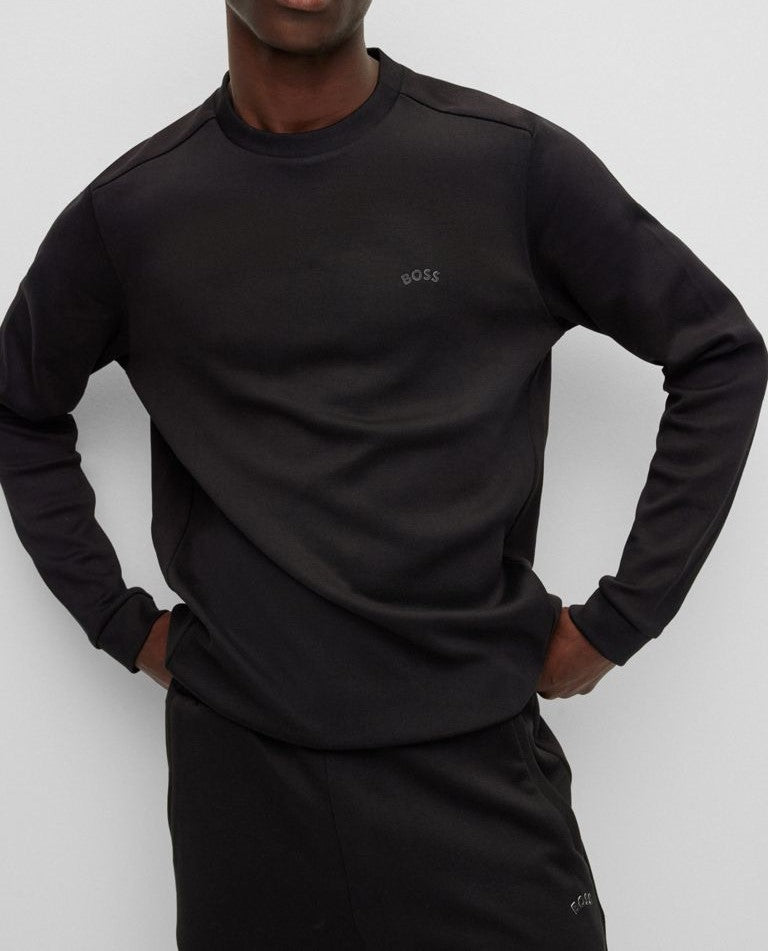 BOSS CREW NECK SWEATSHIRT WITH CURVED LOGO BLACK